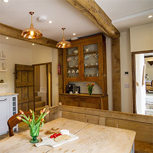  View the well equipped kitchen at Beili Glas Welsh holiday cottage close to Offa's Dyke Path - sleeps eight people